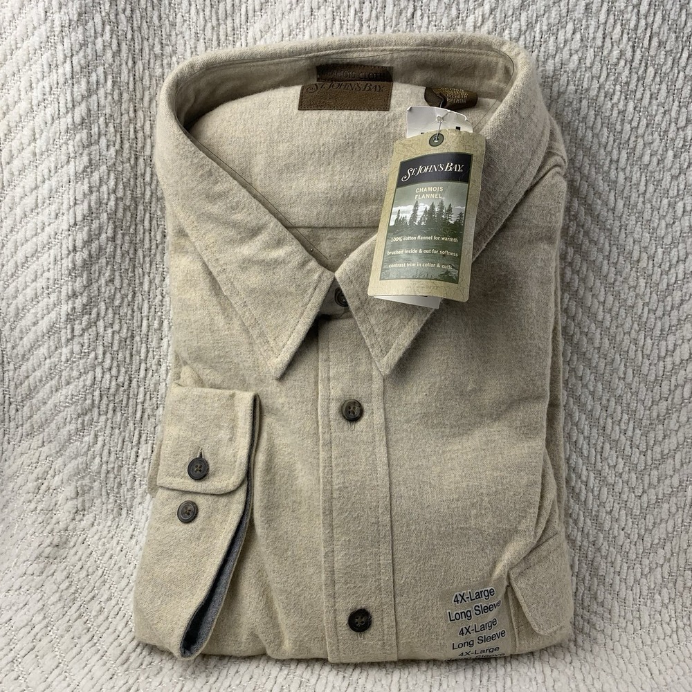 Vtg St Johns Bay Chamois Cloth Shirt Men's‎ 4XL Cream Button Up Big & Tall NWT